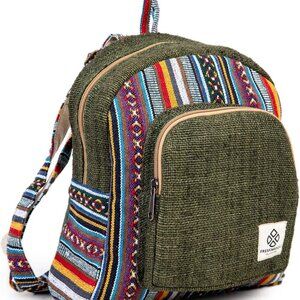 Mini Hemp Backpack Bag - Boho Eco Friendly Unisex Rustic Durable Adjustable Stra